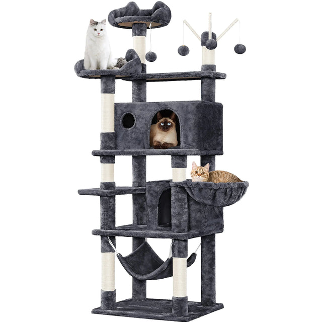 Spacious Cat Tree with 2 Condos, Hammock & Play Toys